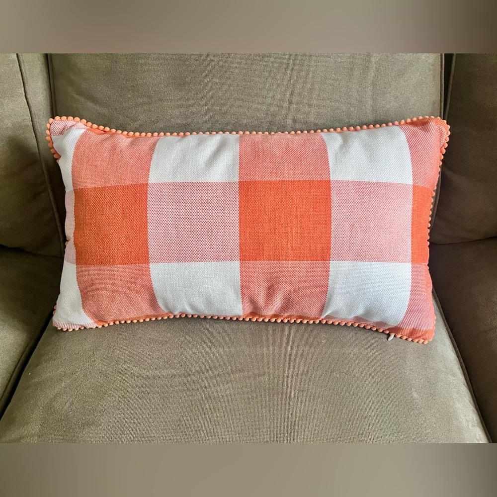 Orange and White Checkered Throw Pillow